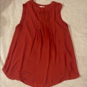 Pleione Orange Sleeveless Pleated Blouse